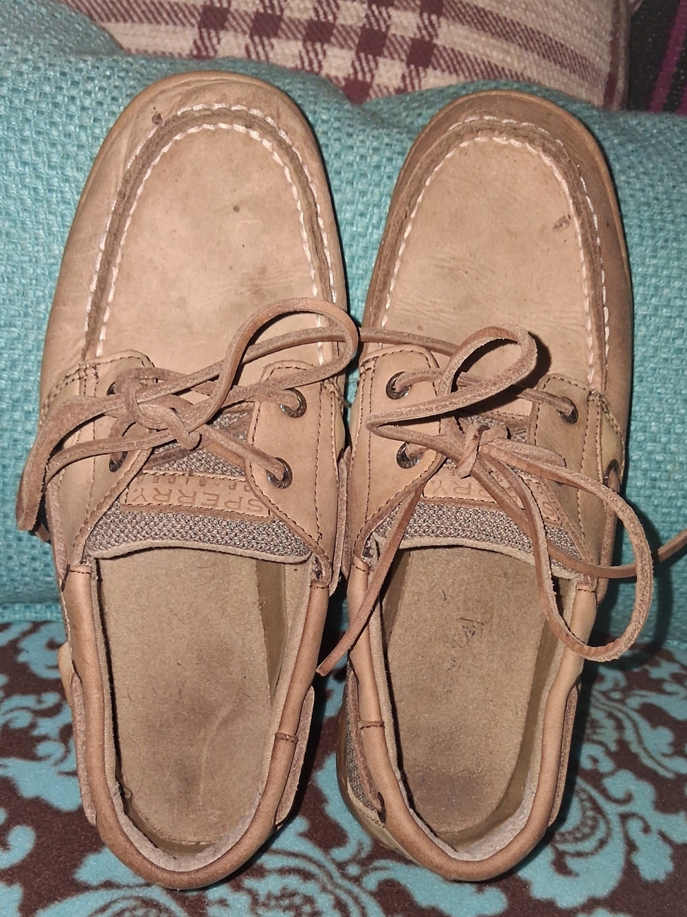 Sperry Beige/Tan Leather Lace-Up Boat Shoes